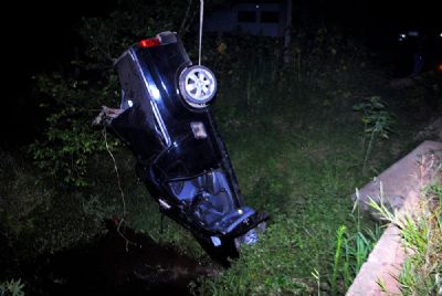 Casal fica ferido aps veculo cair dentro de crrego