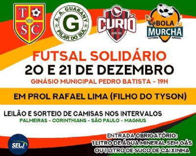 Futsal solidrio nesta quinta e sexta para ajudar uma criana com cncer
