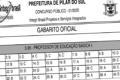 Liberado o gabarito e o resultado preliminar do concurso pblico da Prefeitura