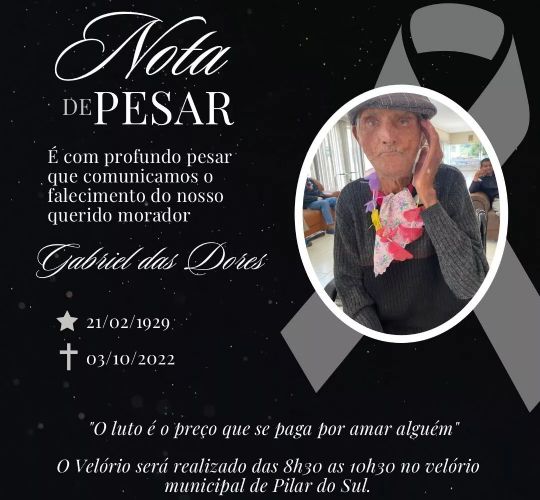 Faleceu Gabriel das Dores - 93 anos