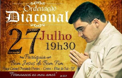 Acontece hoje a ordenao diaconal do seminarista pilarense Jean Michel