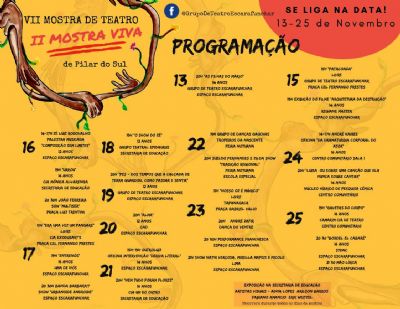 Acontece de 13 a 25 de novembro a II Mostra Viva e VII Mostra de Teatro de Pilar do Sul