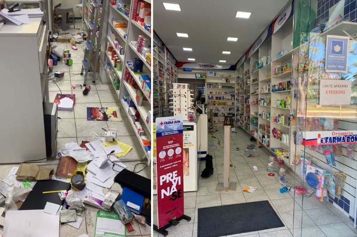 Ladres invadem e fazem 'a limpa' em farmcia no centro