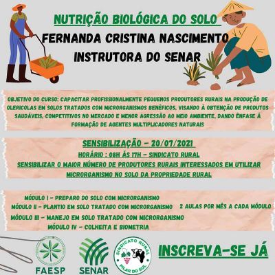 Inscries abertas para o curso Nutrio Biolgica do Solo